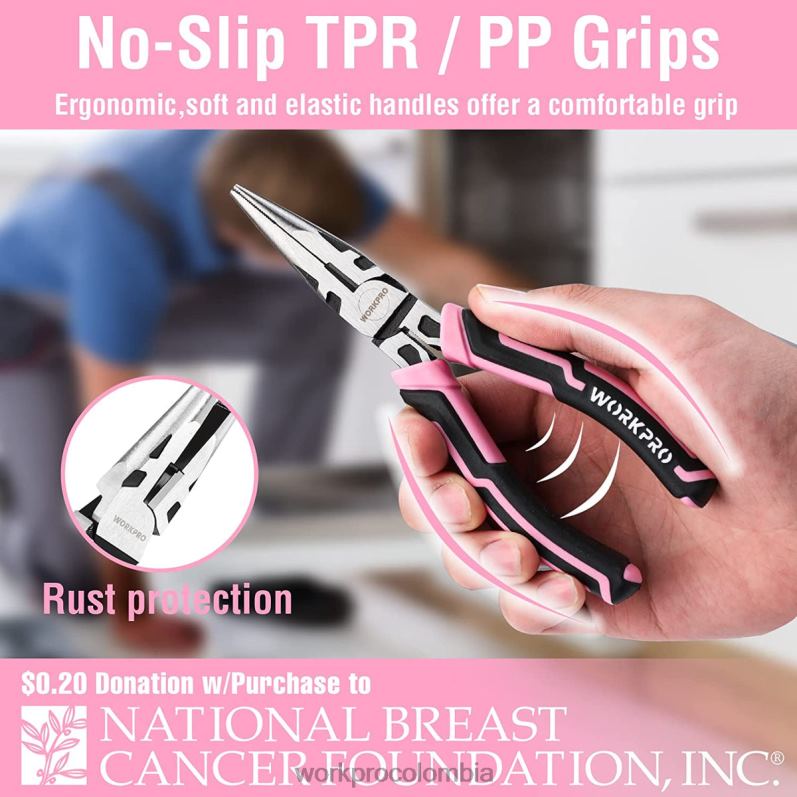 WORKPRO Juego de alicates de 4 piezas. JP02P251 herramienta rosa