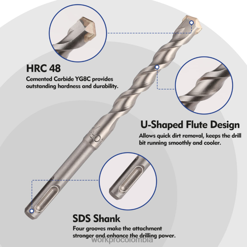 WORKPRO Juego de cinceles y brocas de martillo perforador sds-plus de 17 piezas JP02P199 herramienta útil