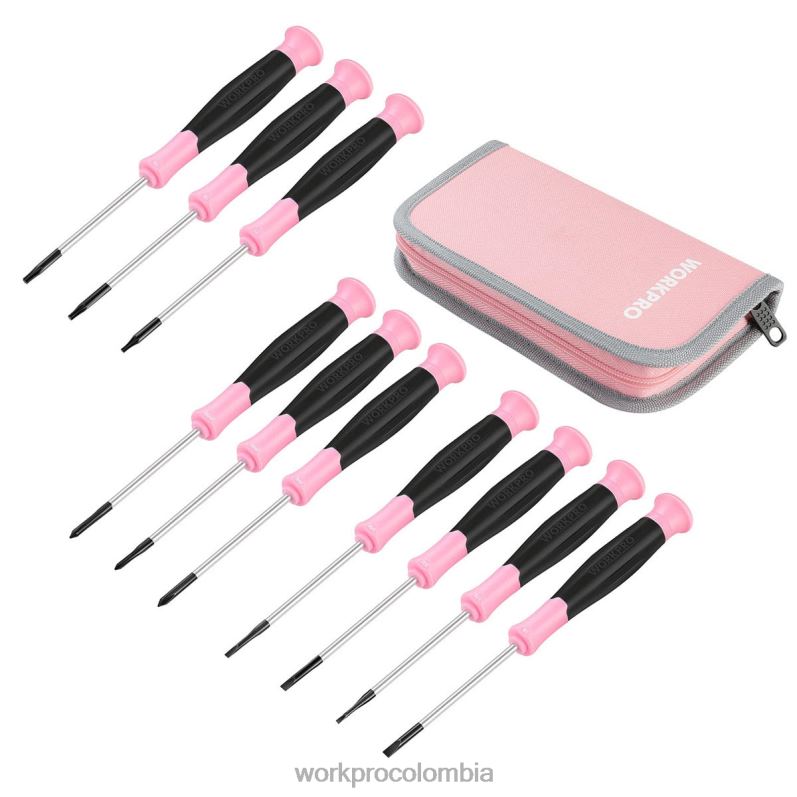 WORKPRO Juego de destornilladores de precisión de 10 piezas con bolsa, phillips, ranurado, estrella torx, kit de reparación de destornillador pequeño con punta magnética JP02P255 herramienta rosa