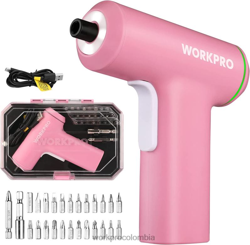 WORKPRO Juego de destornilladores eléctricos inalámbricos con batería de iones de litio recargable por USB de 4v JP02P234 herramienta rosa/negro