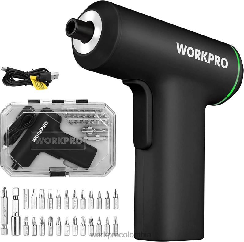 WORKPRO Juego de destornilladores eléctricos inalámbricos con batería de iones de litio recargable por USB de 4v JP02P234 herramienta rosa/negro