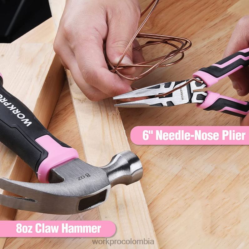 WORKPRO Juego de herramientas de 52 piezas, juego de herramientas para el hogar para mujer con caja de herramientas de almacenamiento, juego de herramientas básico - cinta JP02P249 herramienta rosa