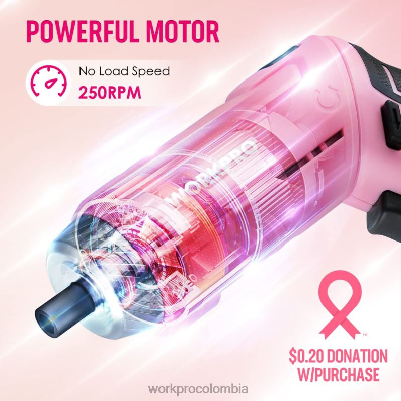 WORKPRO Juego de herramientas de 75 piezas, destornillador inalámbrico giratorio de 3,7 V y kit de herramientas para el hogar JP02P260 herramienta rosa