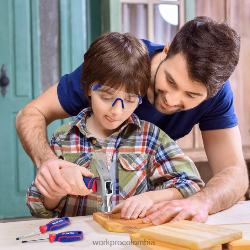WORKPRO Juego de herramientas junior para niños de 9 piezas con bolsa de herramientas JP02P253 herramienta rosado azul