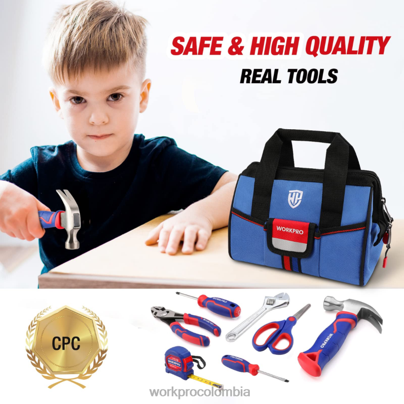 WORKPRO Juego de herramientas junior para niños de 9 piezas con bolsa de herramientas JP02P253 herramienta rosado azul