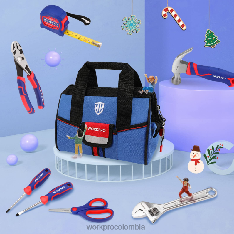 WORKPRO Juego de herramientas junior para niños de 9 piezas con bolsa de herramientas JP02P253 herramienta rosado azul