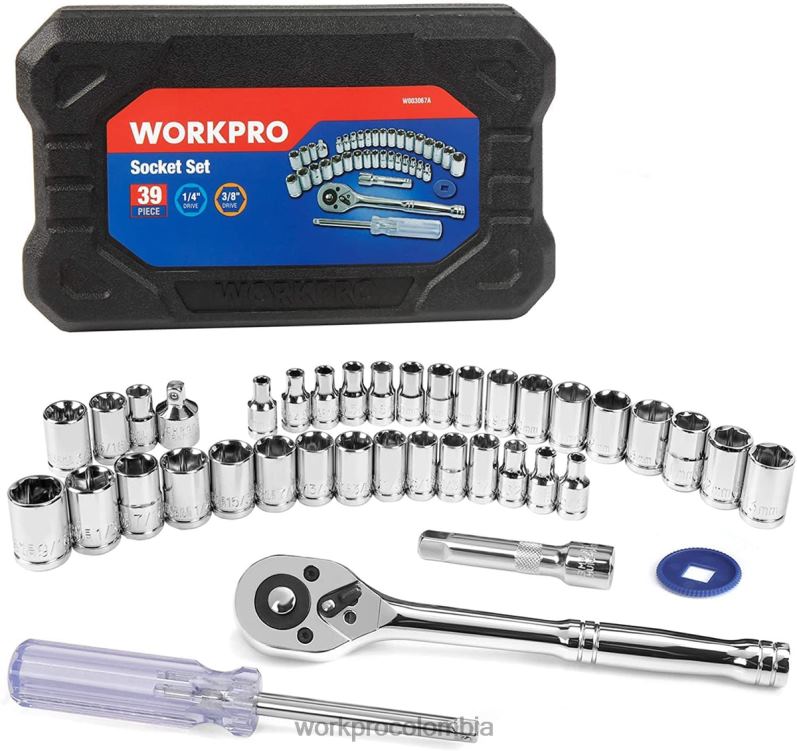 WORKPRO Juego de herramientas mecánicas con llave de vaso de 39 piezas con caja de herramientas métrica y sae JP02P310 herramienta útil
