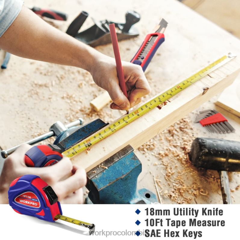 WORKPRO Juego de herramientas para el hogar de 35 piezas con caja de herramientas de almacenamiento. JP02P246 herramienta rosado azul