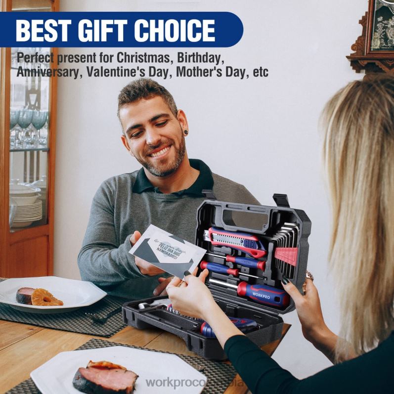 WORKPRO Juego de herramientas para el hogar de 35 piezas con caja de herramientas de almacenamiento. JP02P246 herramienta rosado azul