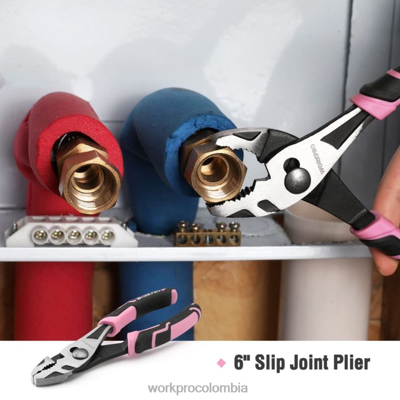 WORKPRO Juego de herramientas para el hogar de 35 piezas con caja de herramientas de almacenamiento. JP02P246 herramienta rosado azul