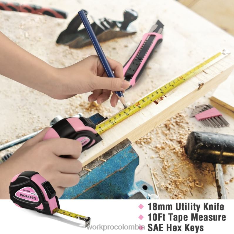 WORKPRO Juego de herramientas para el hogar de 35 piezas con caja de herramientas de almacenamiento. JP02P246 herramienta rosado azul