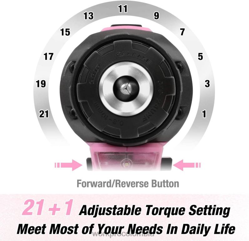 WORKPRO Juego de taladro atornillador inalámbrico de iones de litio de 20 V JP02P262 herramienta rosa