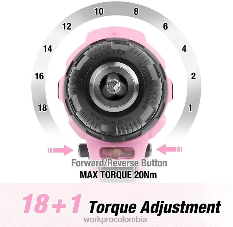 WORKPRO Juego de taladro y destornillador inalámbrico, destornillador eléctrico de 12v, kit de herramientas para mujer JP02P263 herramienta rosa