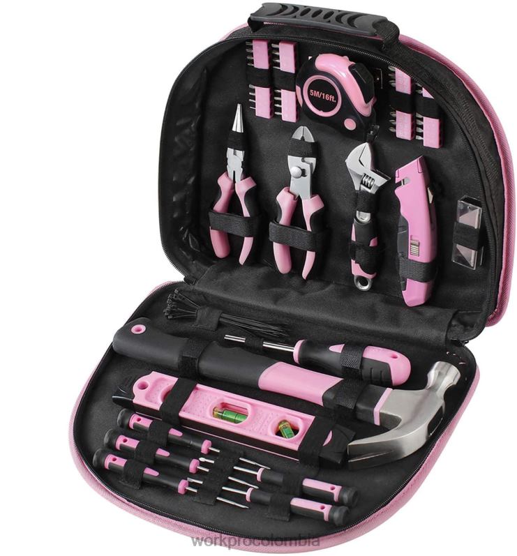 WORKPRO Kit de herramientas de 103 piezas con bolsa redonda fácil de transportar, perfecta para el mantenimiento del hogar. JP02P248 herramienta rosa