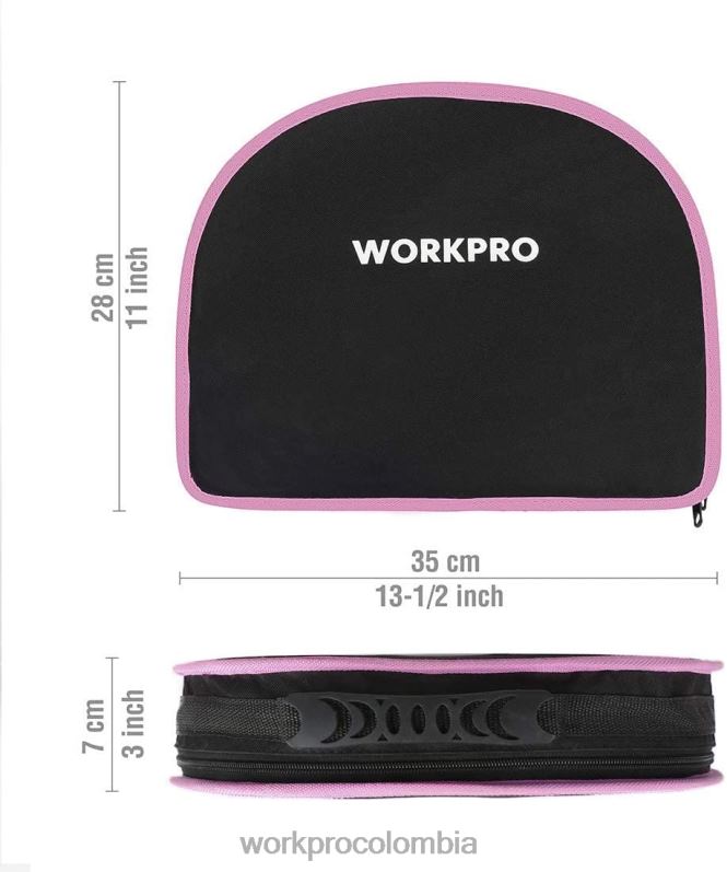 WORKPRO Kit de herramientas de 103 piezas con bolsa redonda fácil de transportar, perfecta para el mantenimiento del hogar. JP02P248 herramienta rosa