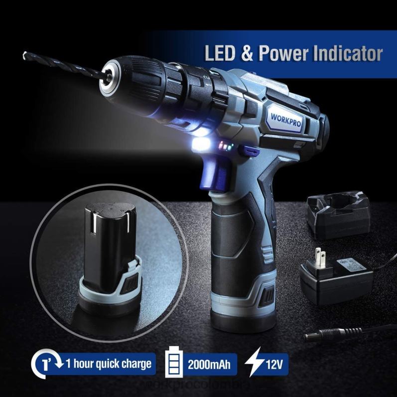 WORKPRO Kit de herramientas para el hogar y taladro inalámbrico de 12v, kit combinado de 177 piezas con bolsa de herramientas JP02P171 herramienta útil