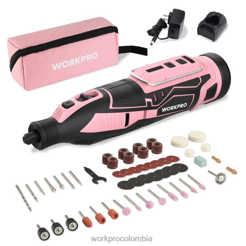 WORKPRO Kit de herramientas rotativas inalámbricas de 12 V, 5 velocidades variables, 114 accesorios de fácil cambio JP02P267 herramienta rosa