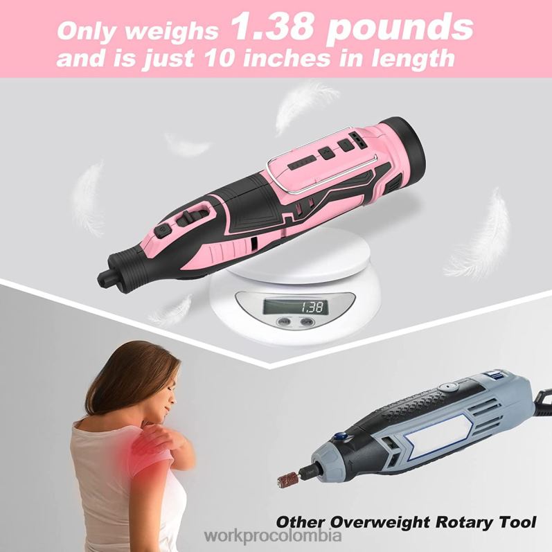 WORKPRO Kit de herramientas rotativas inalámbricas de 12 V, 5 velocidades variables, 114 accesorios de fácil cambio JP02P267 herramienta rosa