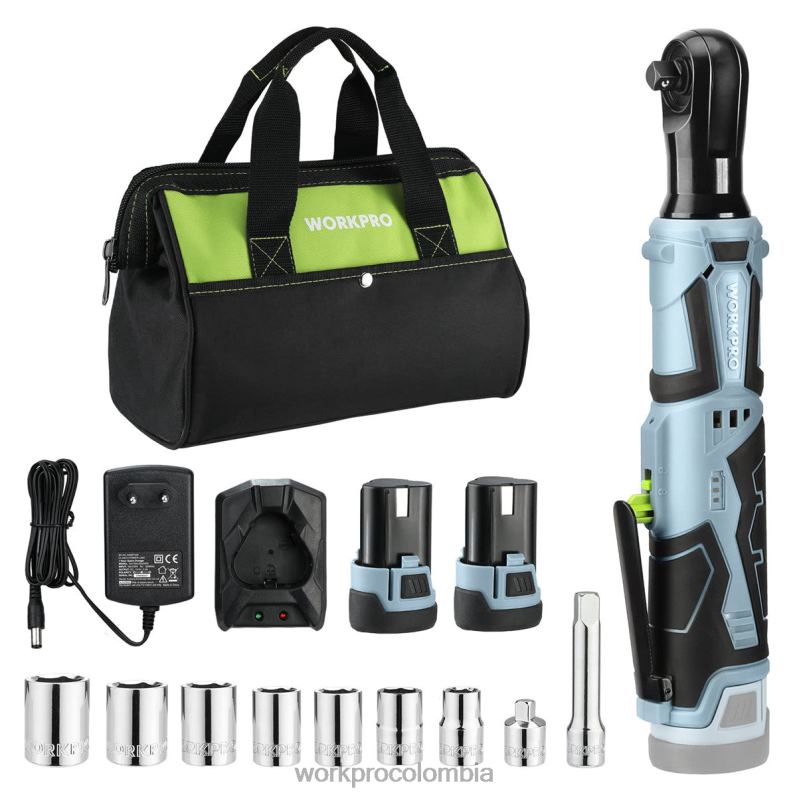 WORKPRO Llave de trinquete eléctrica inalámbrica, juego de 9 piezas de llave de trinquete eléctrica de 12 V y 40 pies-libras JP02P227 herramienta útil