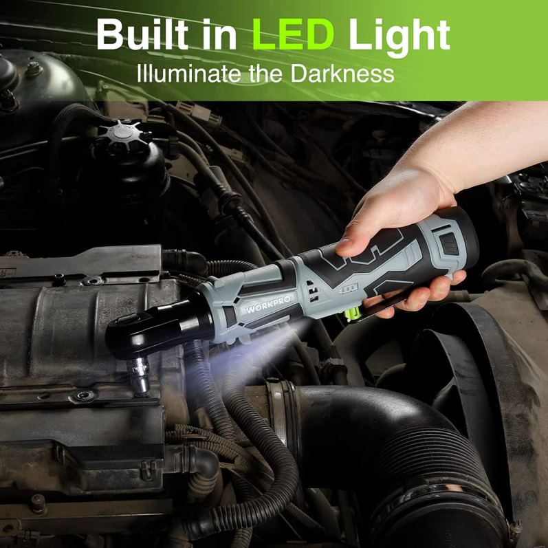 WORKPRO Llave de trinquete eléctrica inalámbrica, juego de 9 piezas de llave de trinquete eléctrica de 12 V y 40 pies-libras JP02P227 herramienta útil